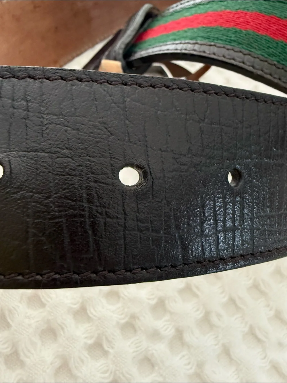 Gucci Green and Red Web Stripe Leather Belt with Silver GG Buckle